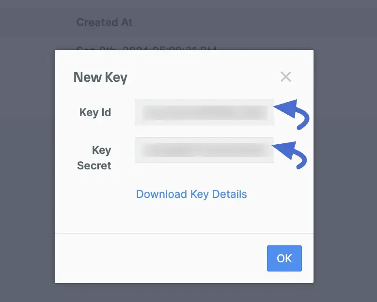  Copy Key ID and Secret