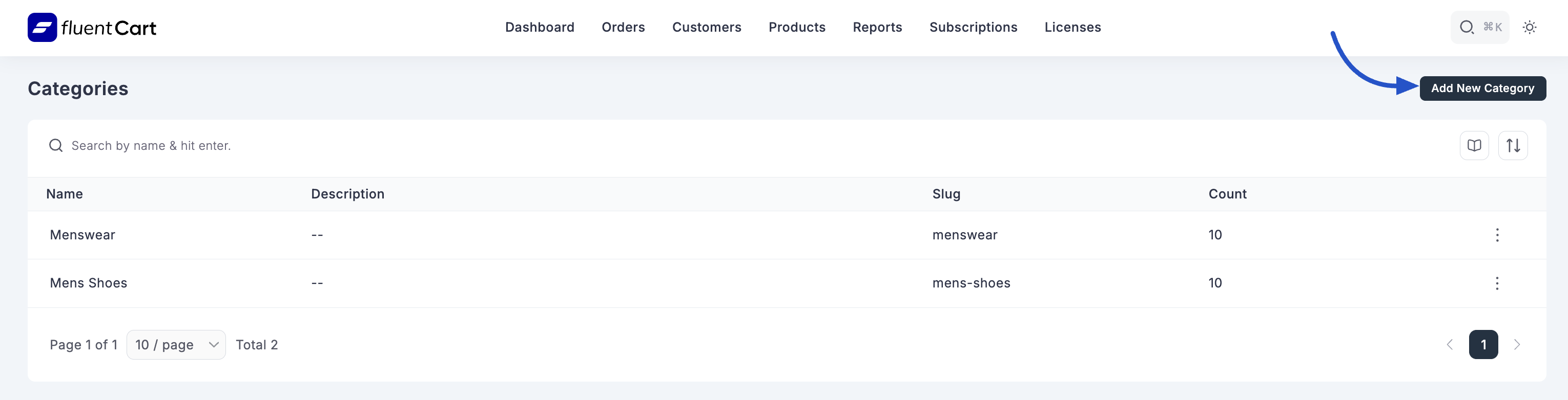 Screenshot of Add New Category Button