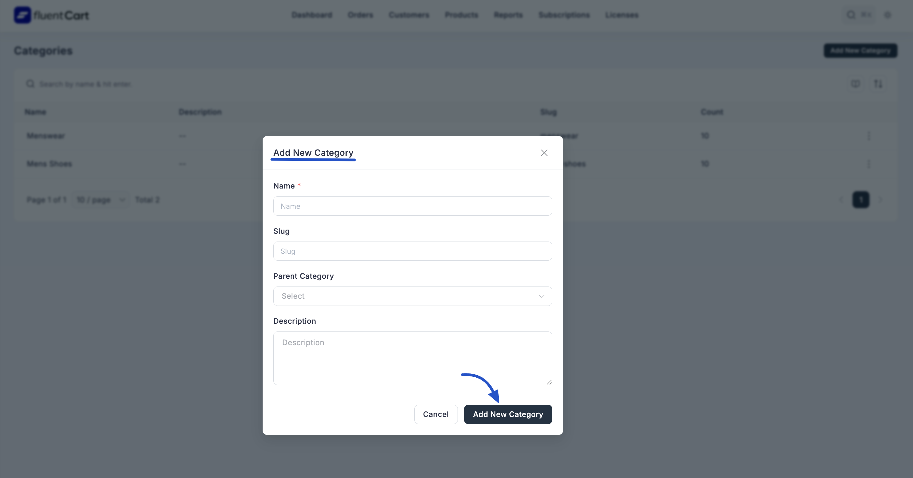 Screenshot of Add New Category Modal