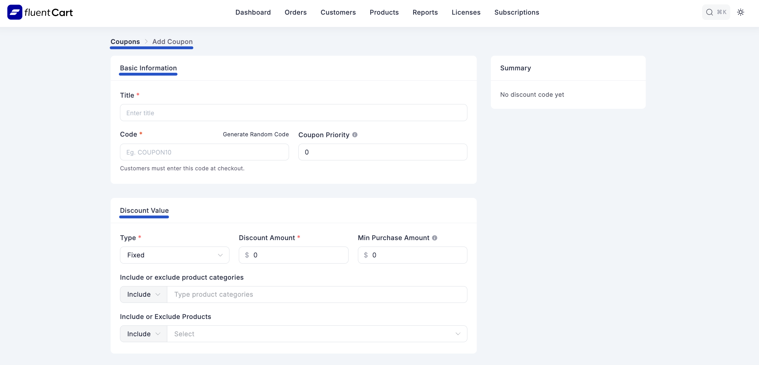 Screenshot of Add Coupon Screen (Fixed Type)