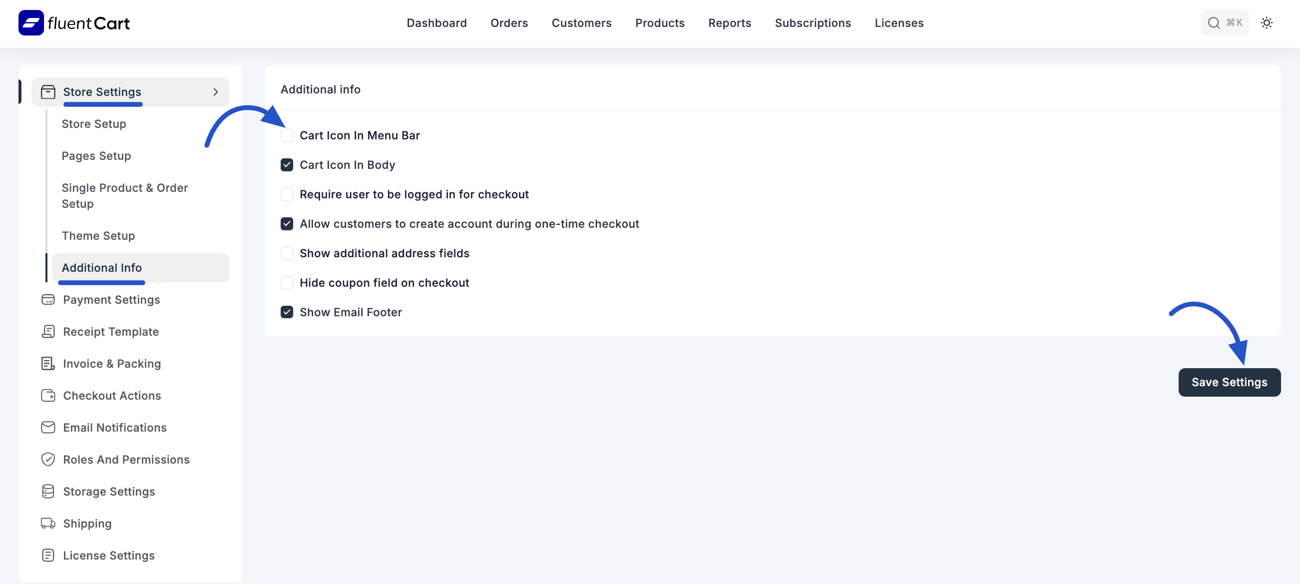 Screenshot of Additional Info Settings Tab