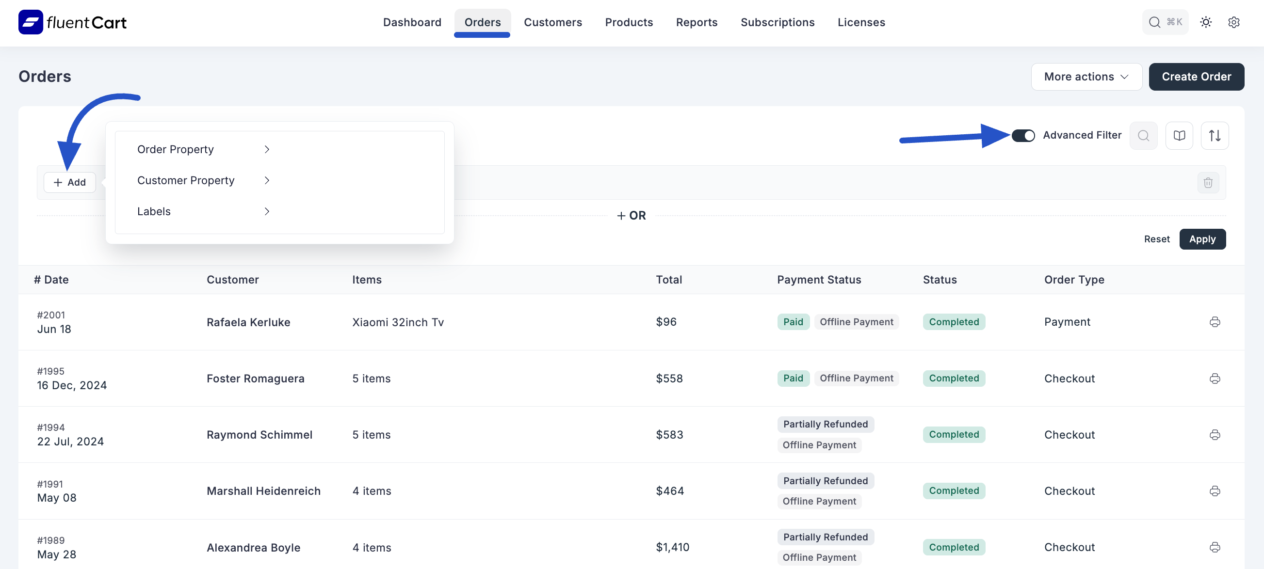 Screenshot of Advanced Filter Button