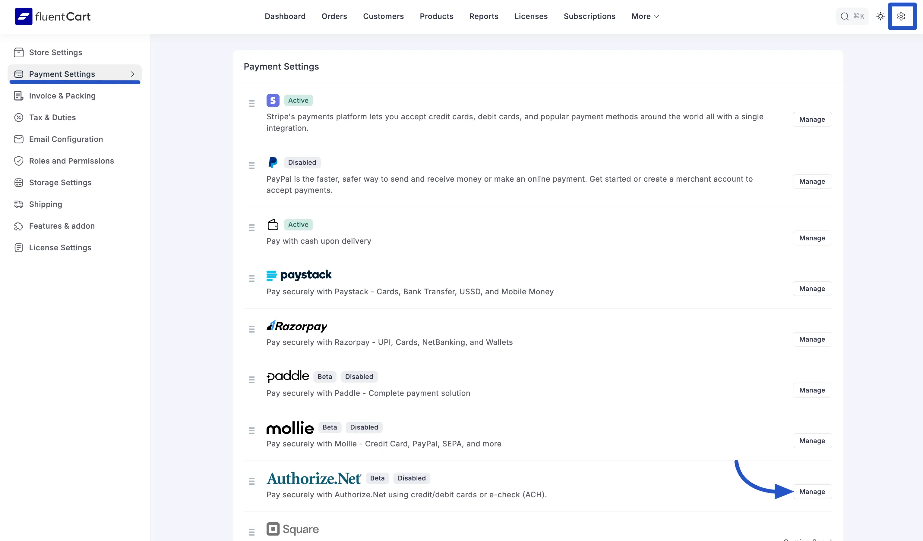 Authorize.net Settings