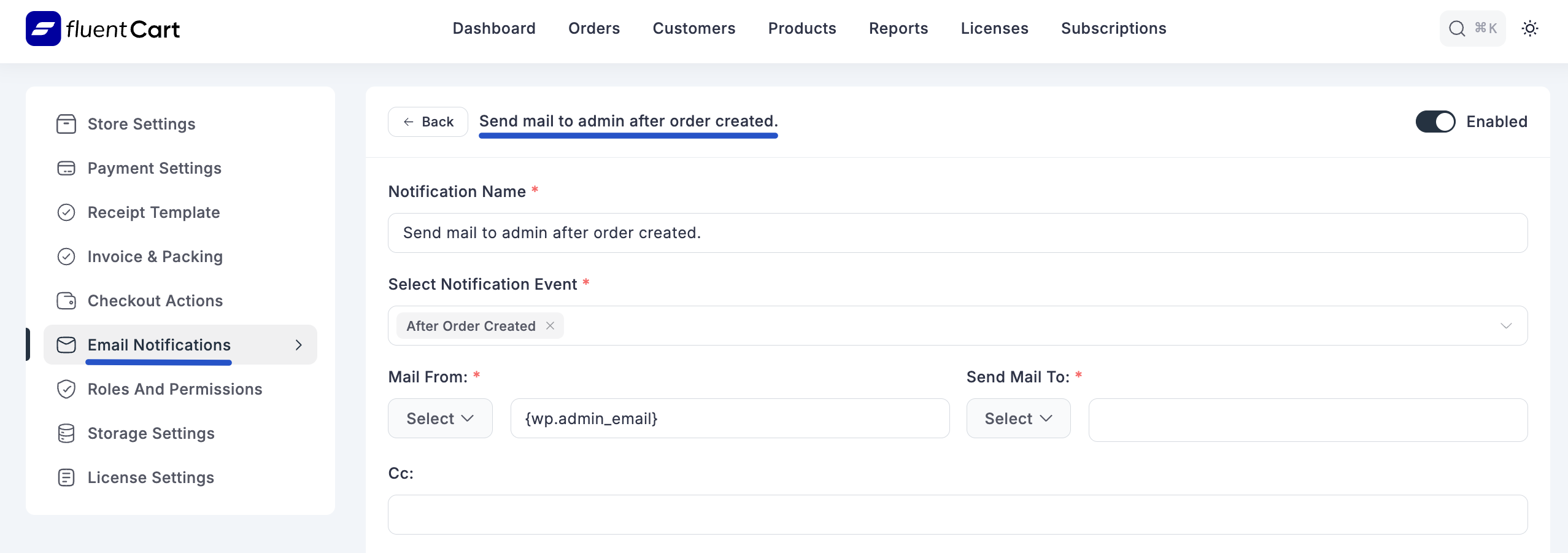 Screenshot of Edit Notification Screen