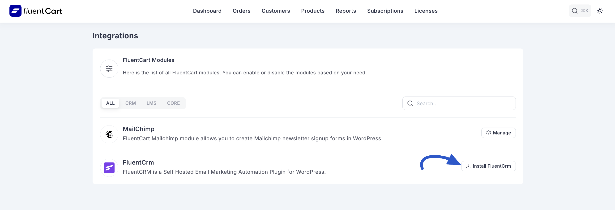 Screenshot of Fluentcrm Integration pricing Page