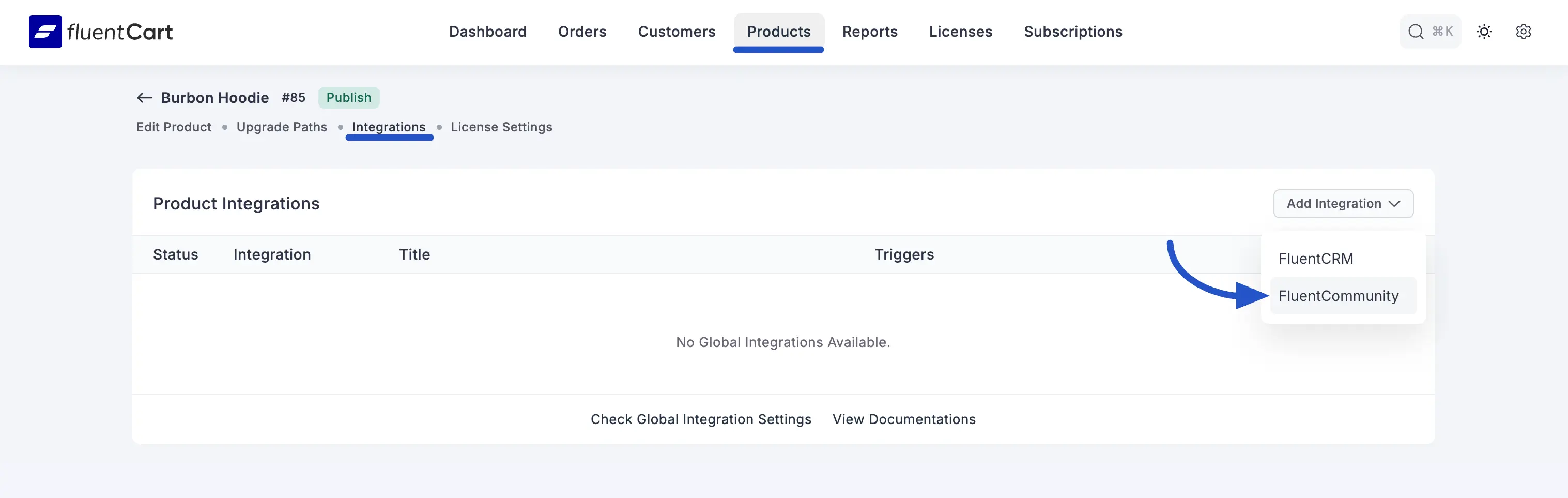 Product Specific Integration FluentCommunity