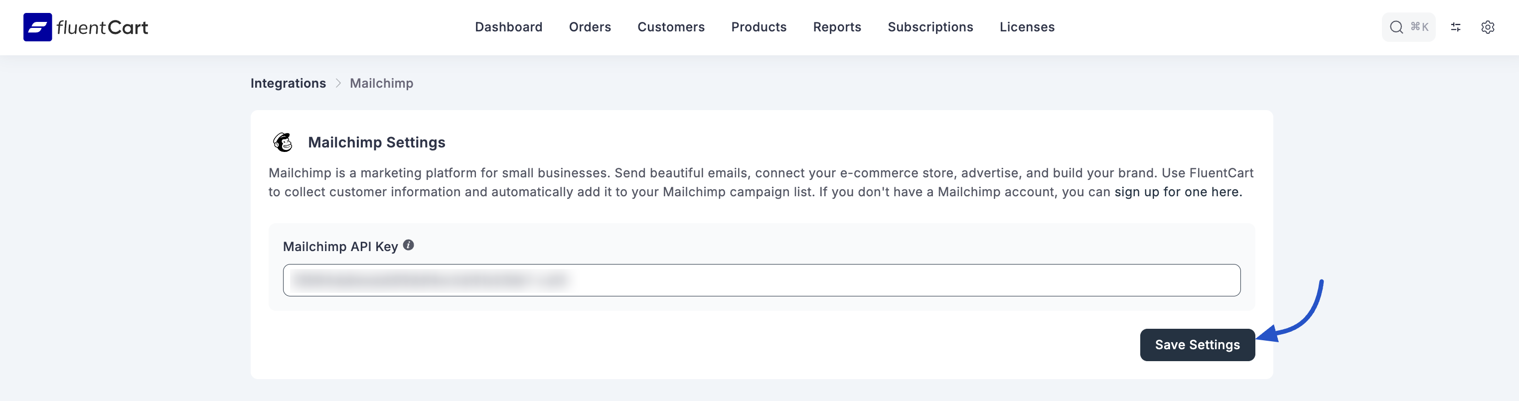 FluentCart Mailchimp Settings