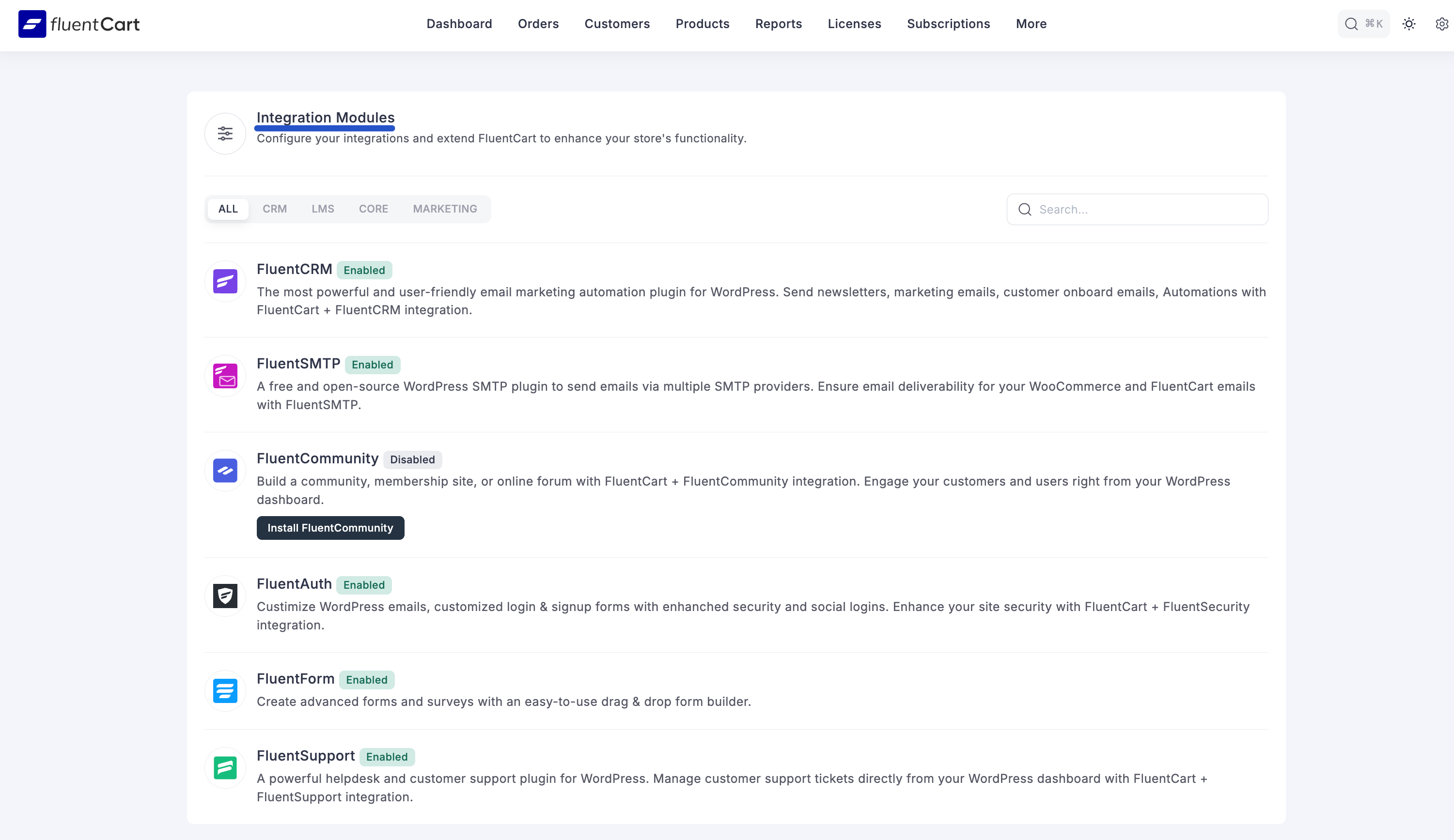Available Integration Modules