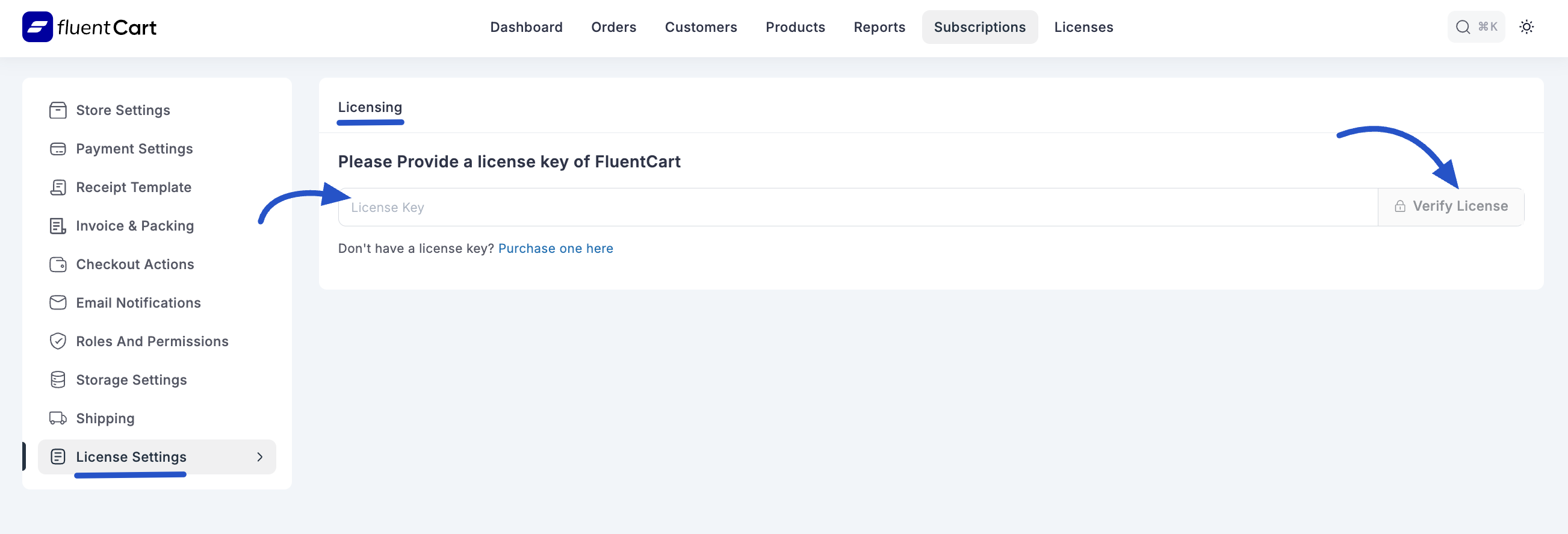 Screenshot of Licensing Settings Tab