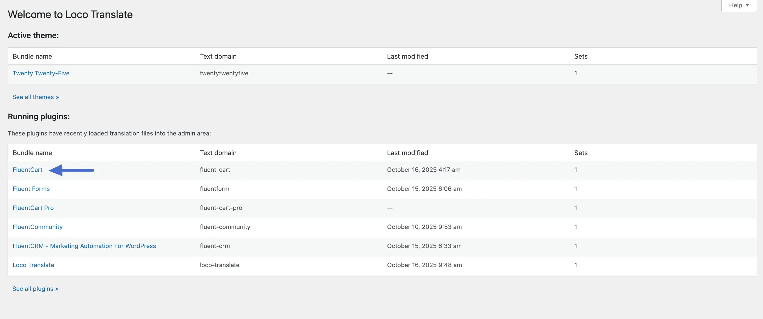 The Loco Translate plugins list