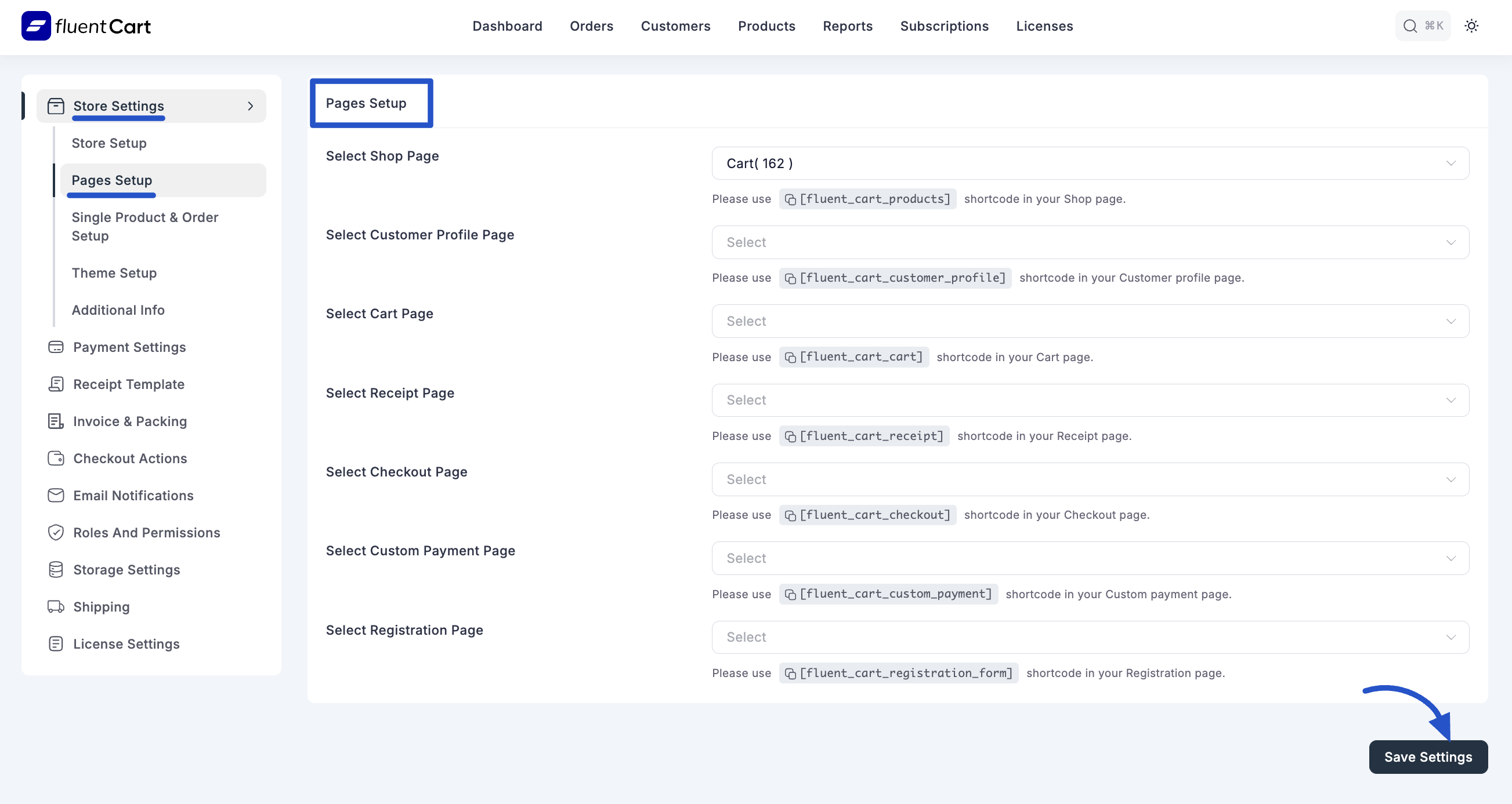 Screenshot of Pages Setup Tab