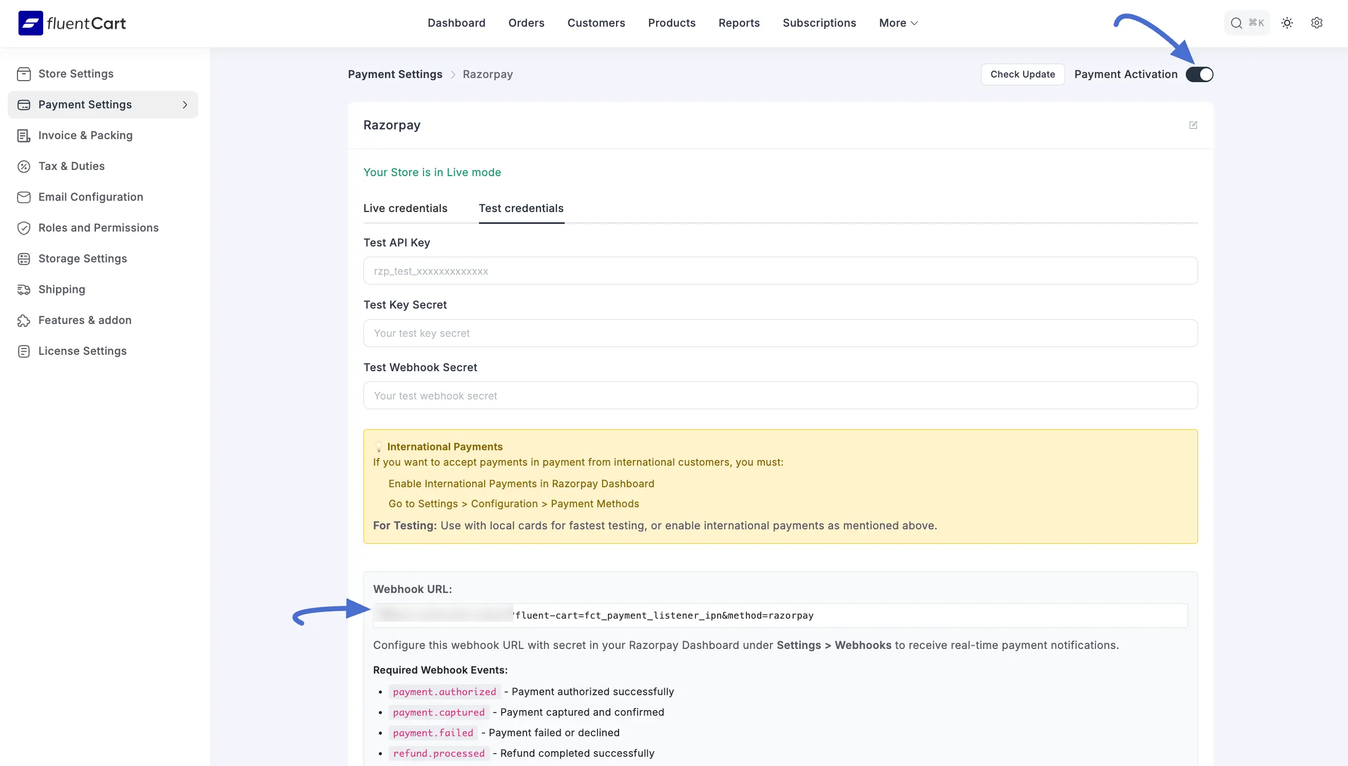  Configure Razorpay Settings