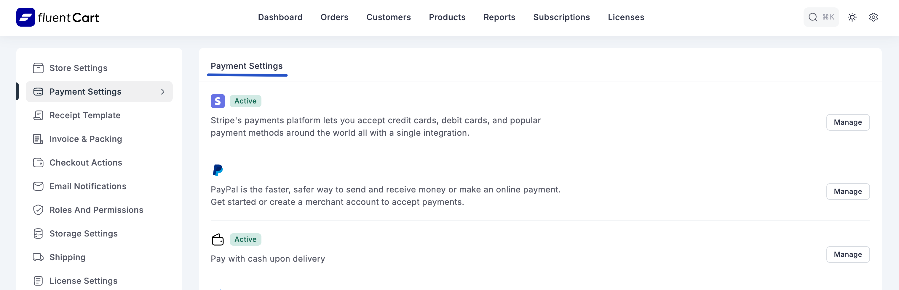 Screenshot of Payment Settings Tab