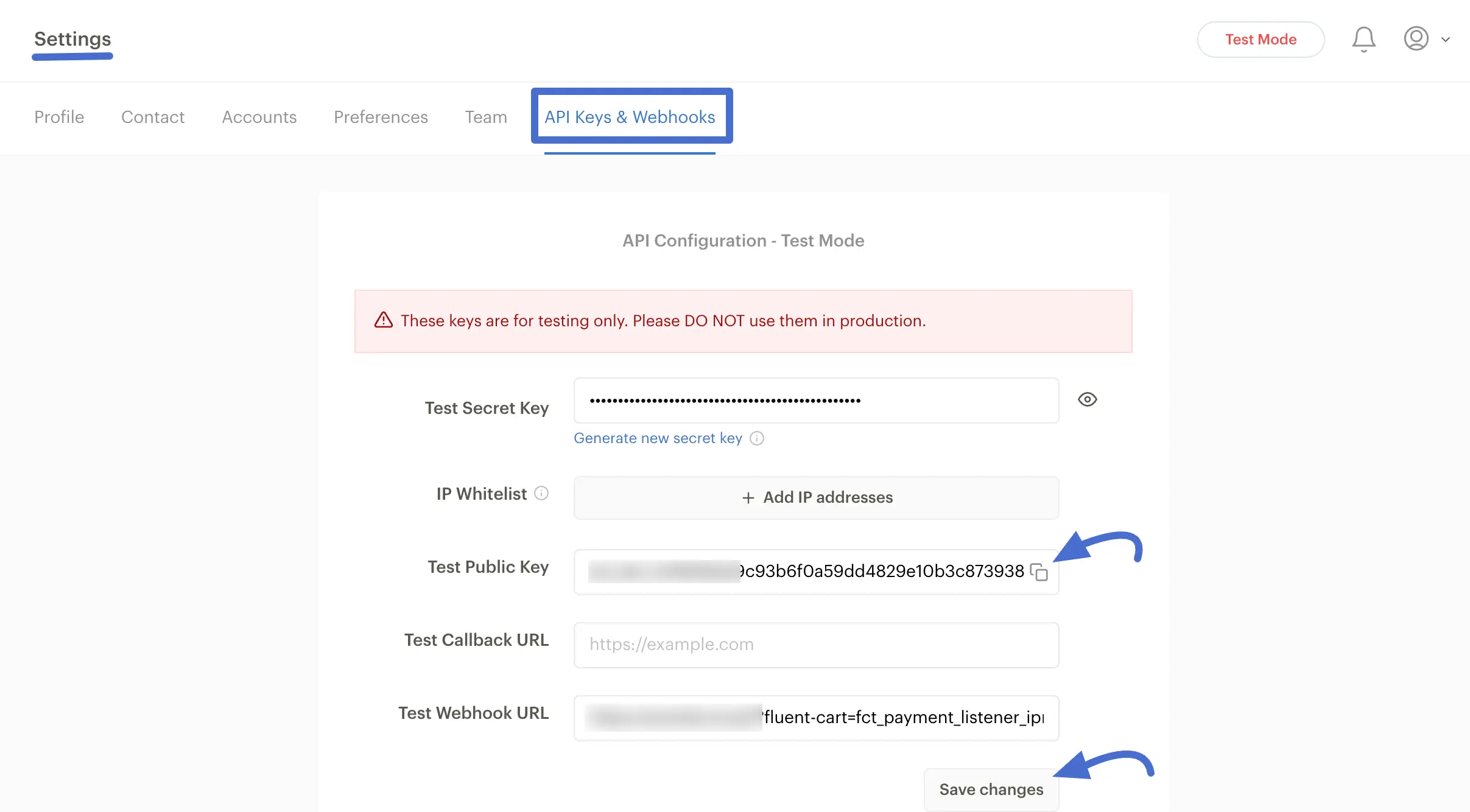 Finding API Keys and Webhook fields in the Paystack dashboard