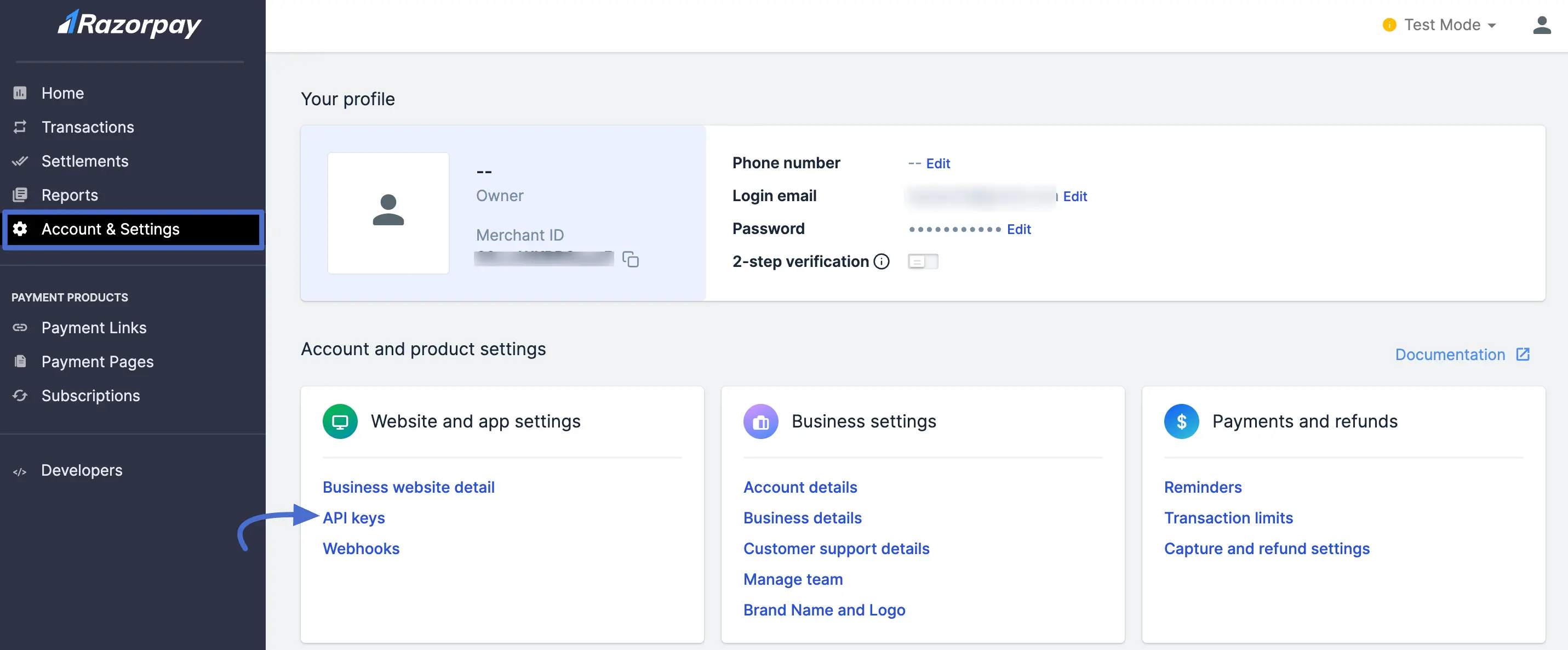  Get API Keys From Razorpay