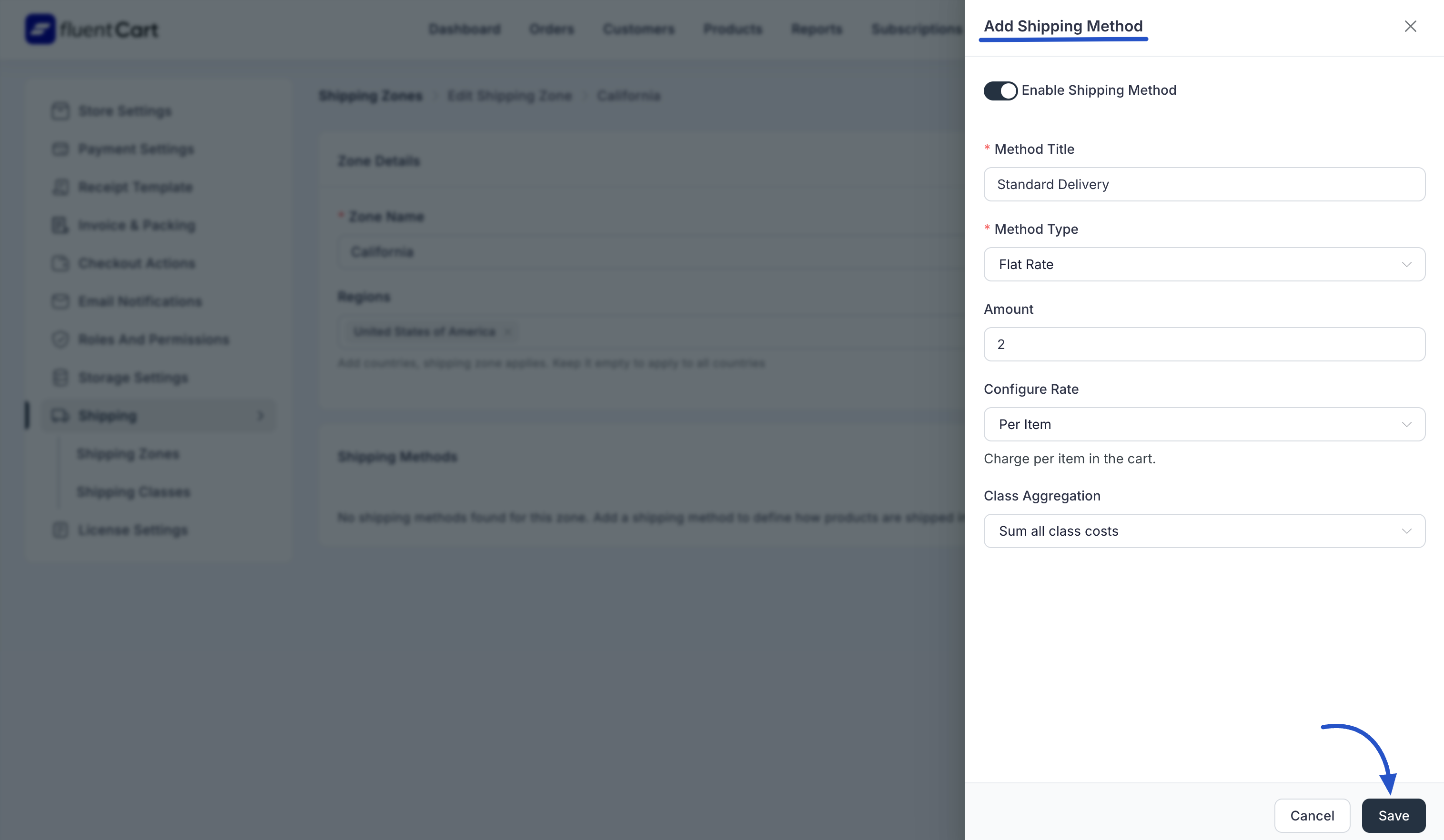 Screenshot of Shipping Method