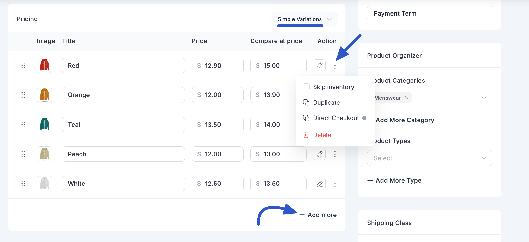 Screenshot of Product Types pricing Page