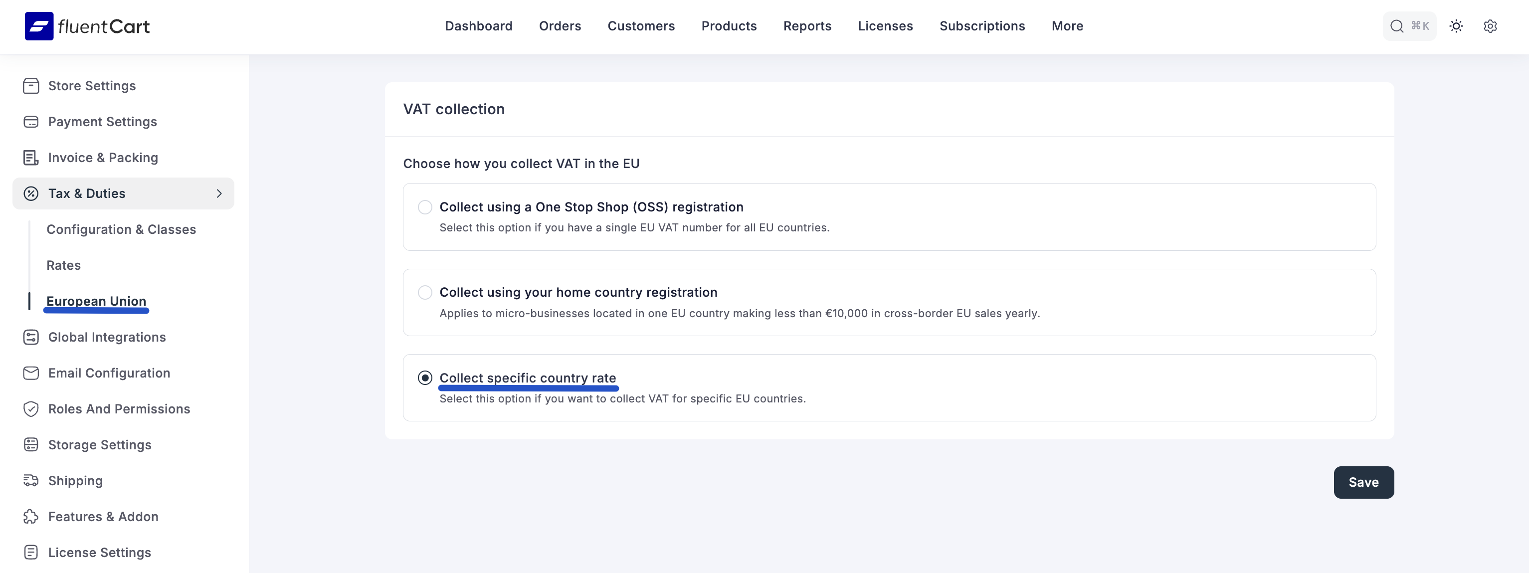 Specific Country Settings