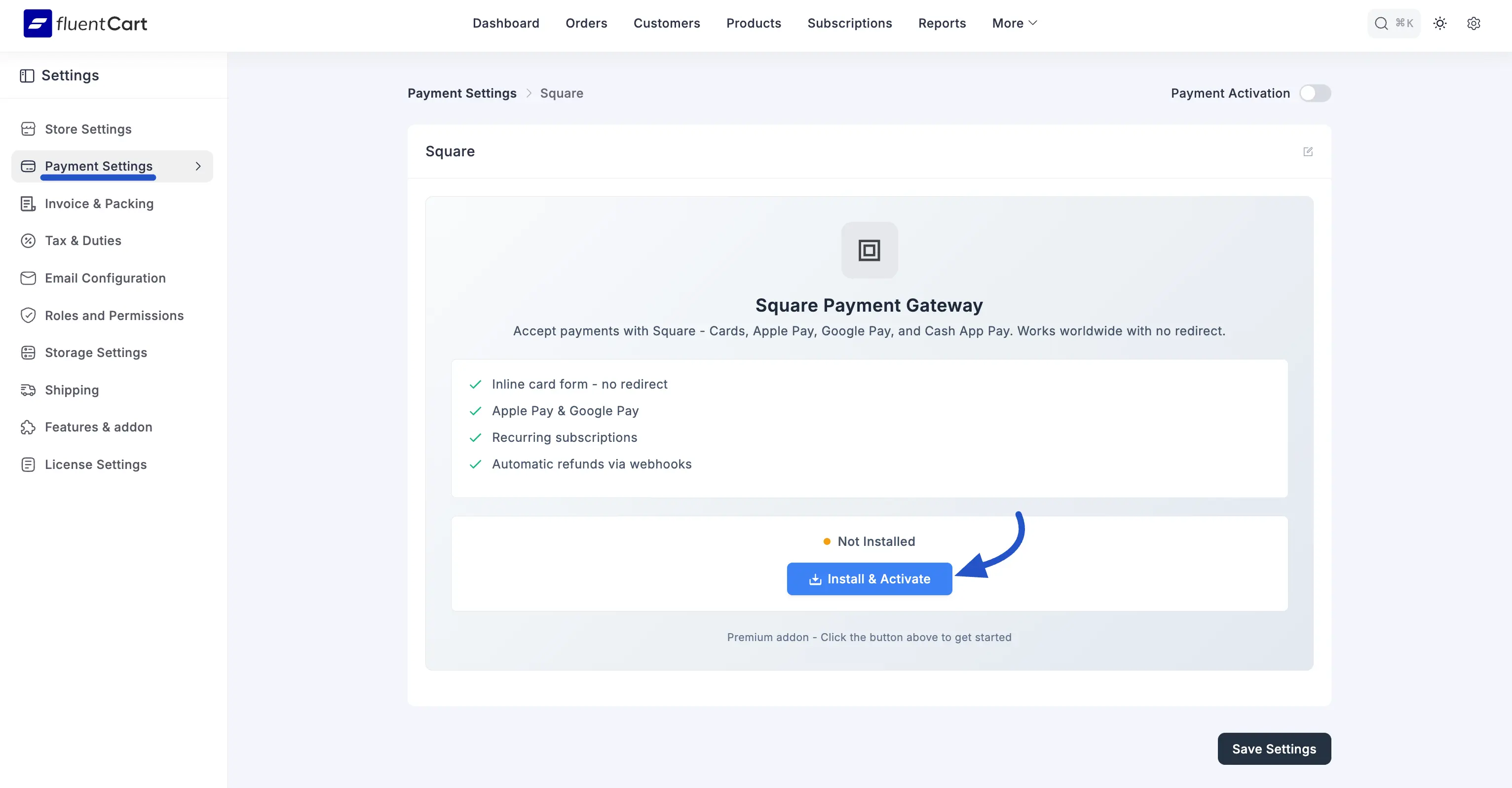 Install and activate Square Payment Gateway