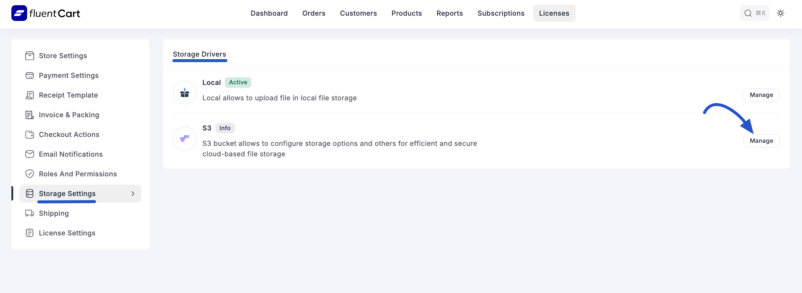 Screenshot of Storage Settings Tab