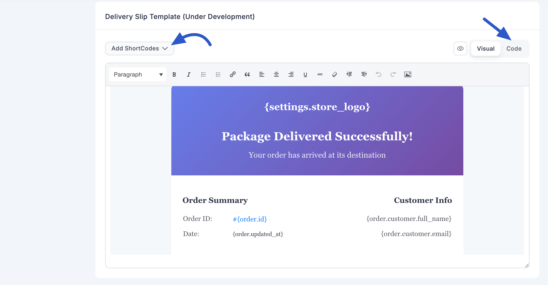Screenshot of Invoice & Packaging Page
