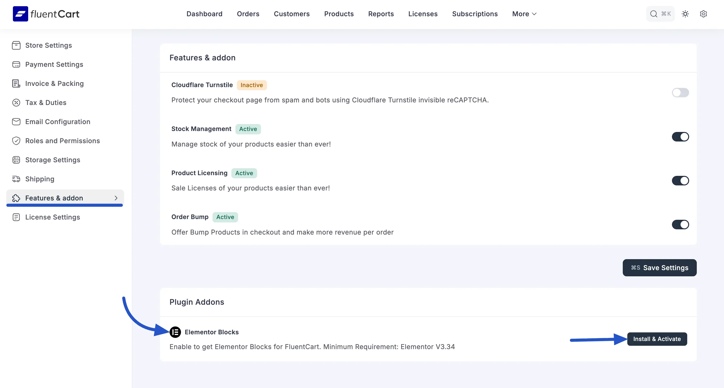 Screenshot of the FluentCart widget category panel in the Elementor editor