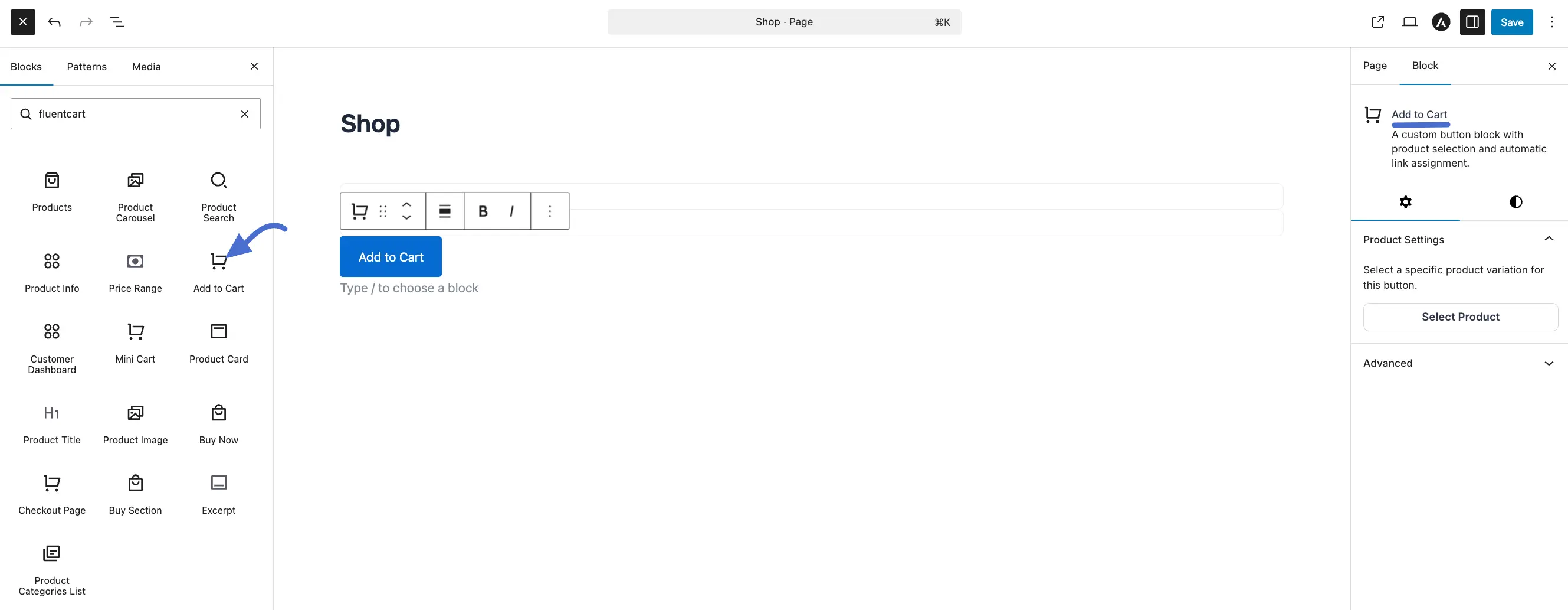 Screenshot of FluentCart Blocks