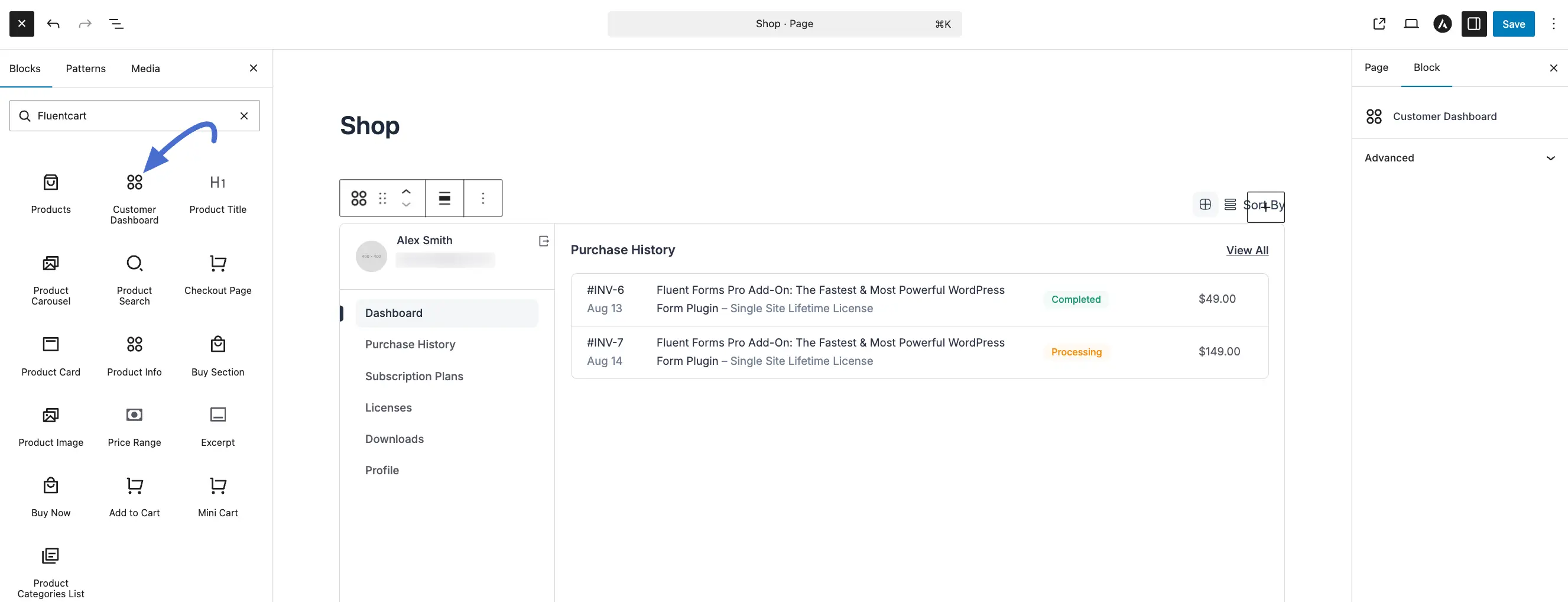 Screenshot of FluentCart Blocks