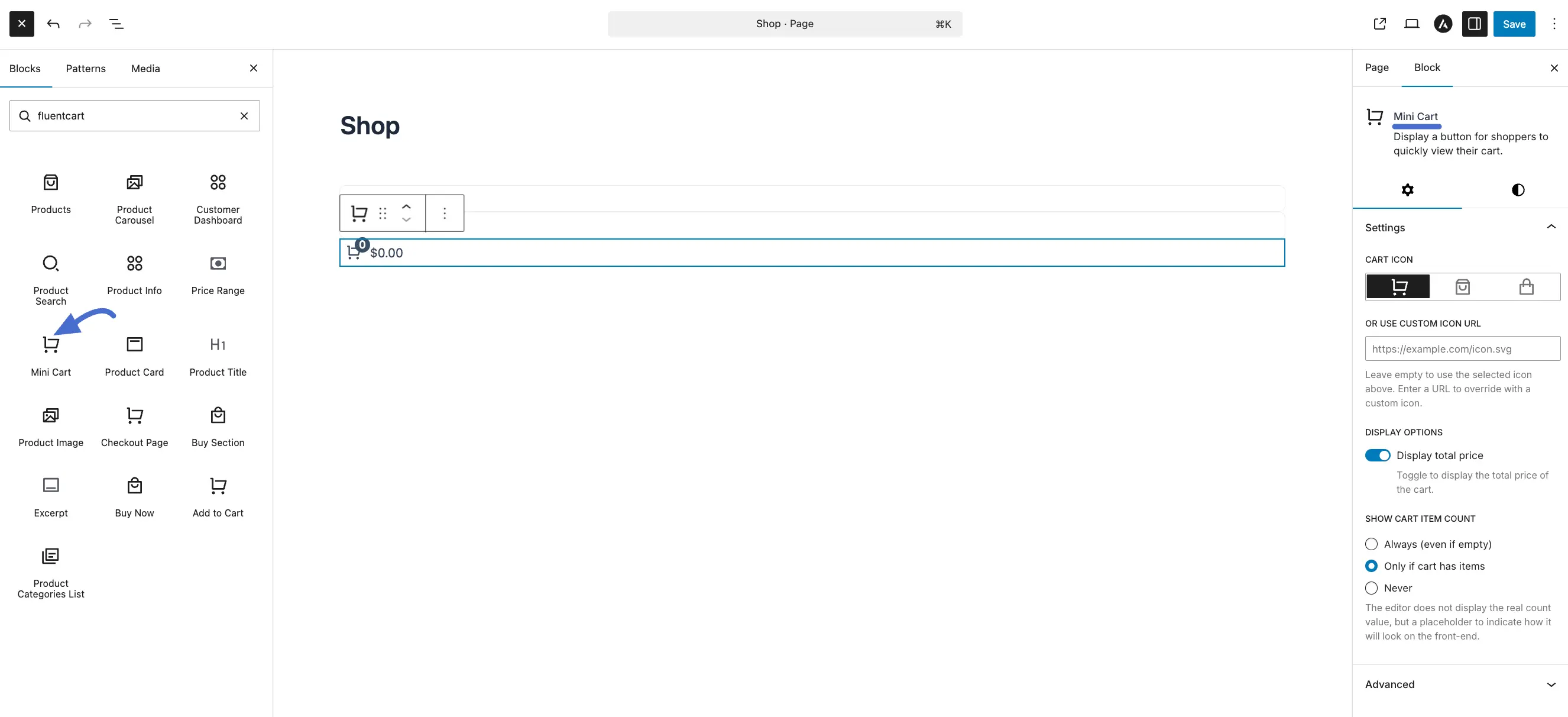 Screenshot of FluentCart Blocks