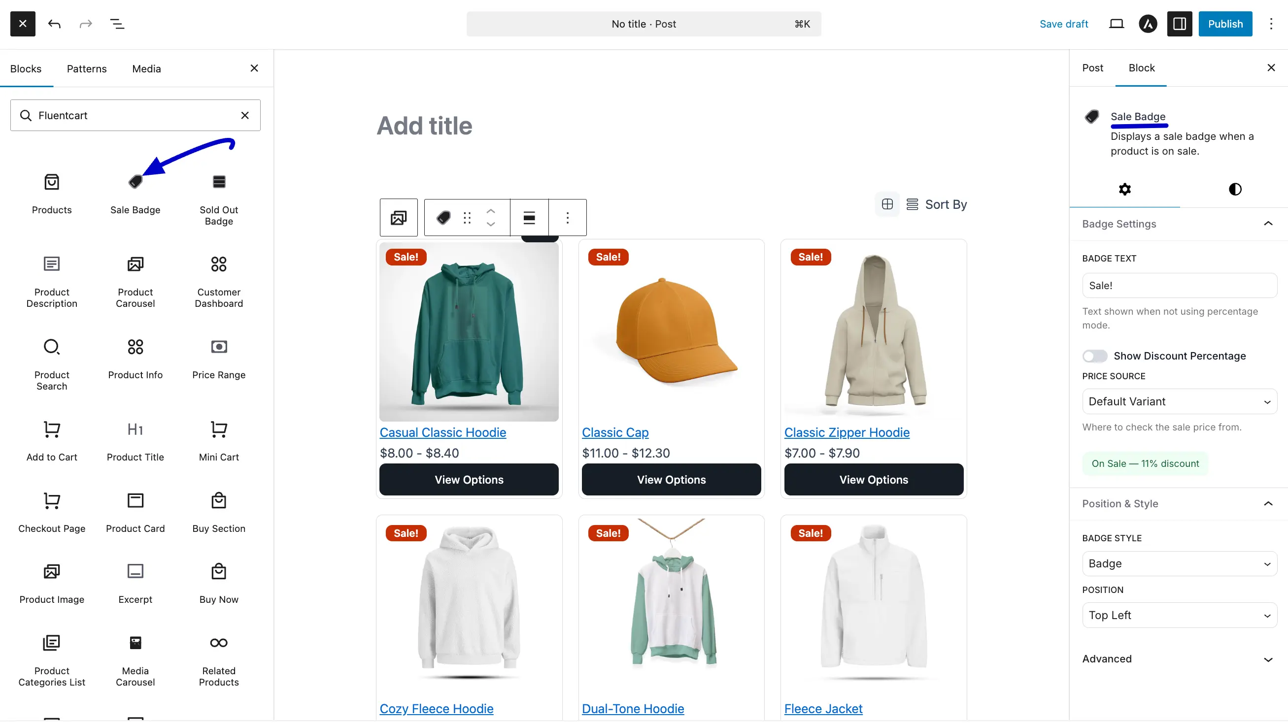 Screenshot of FluentCart Blocks