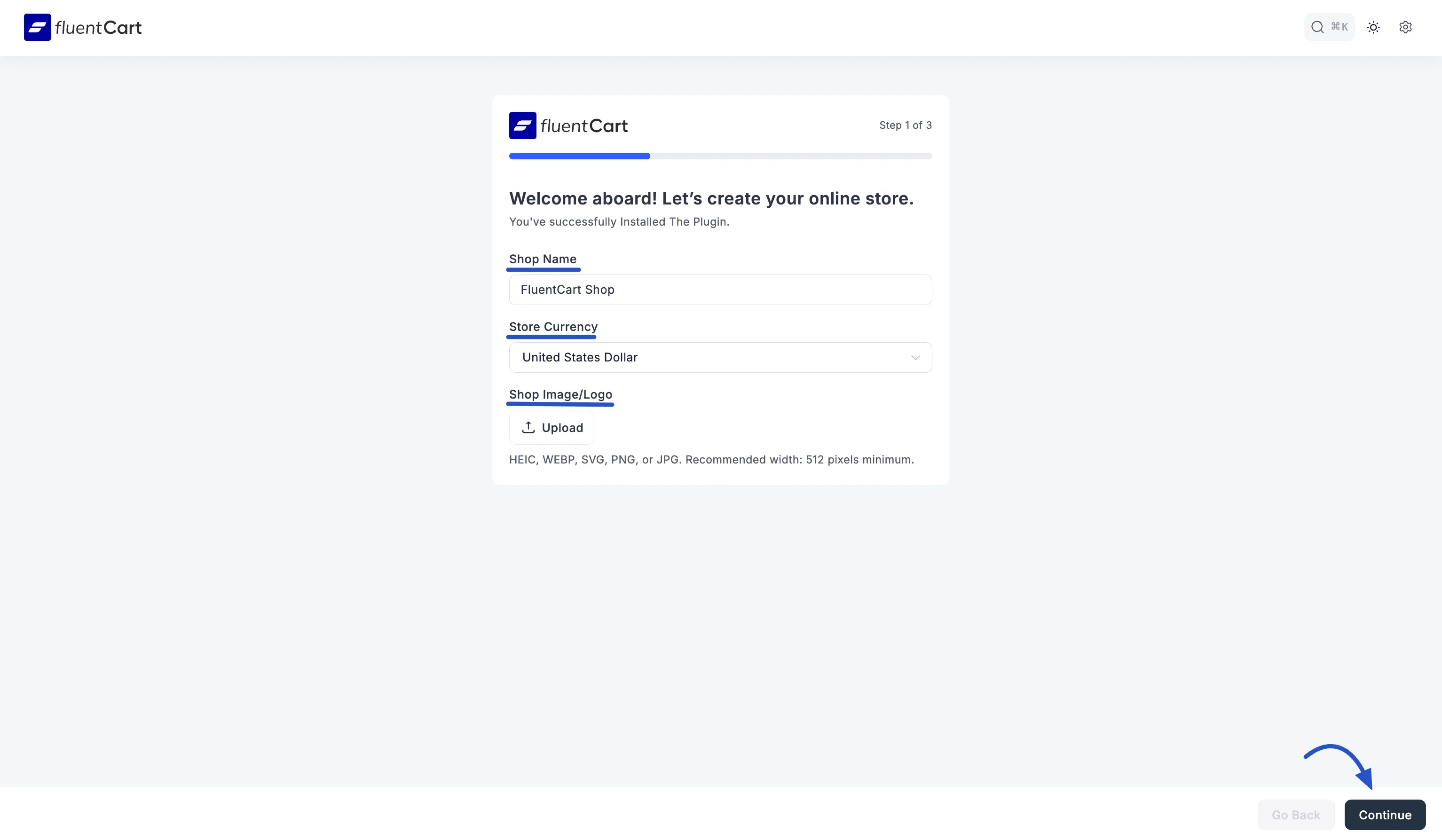 Screenshot of Initial Setup Wizard - Store Details