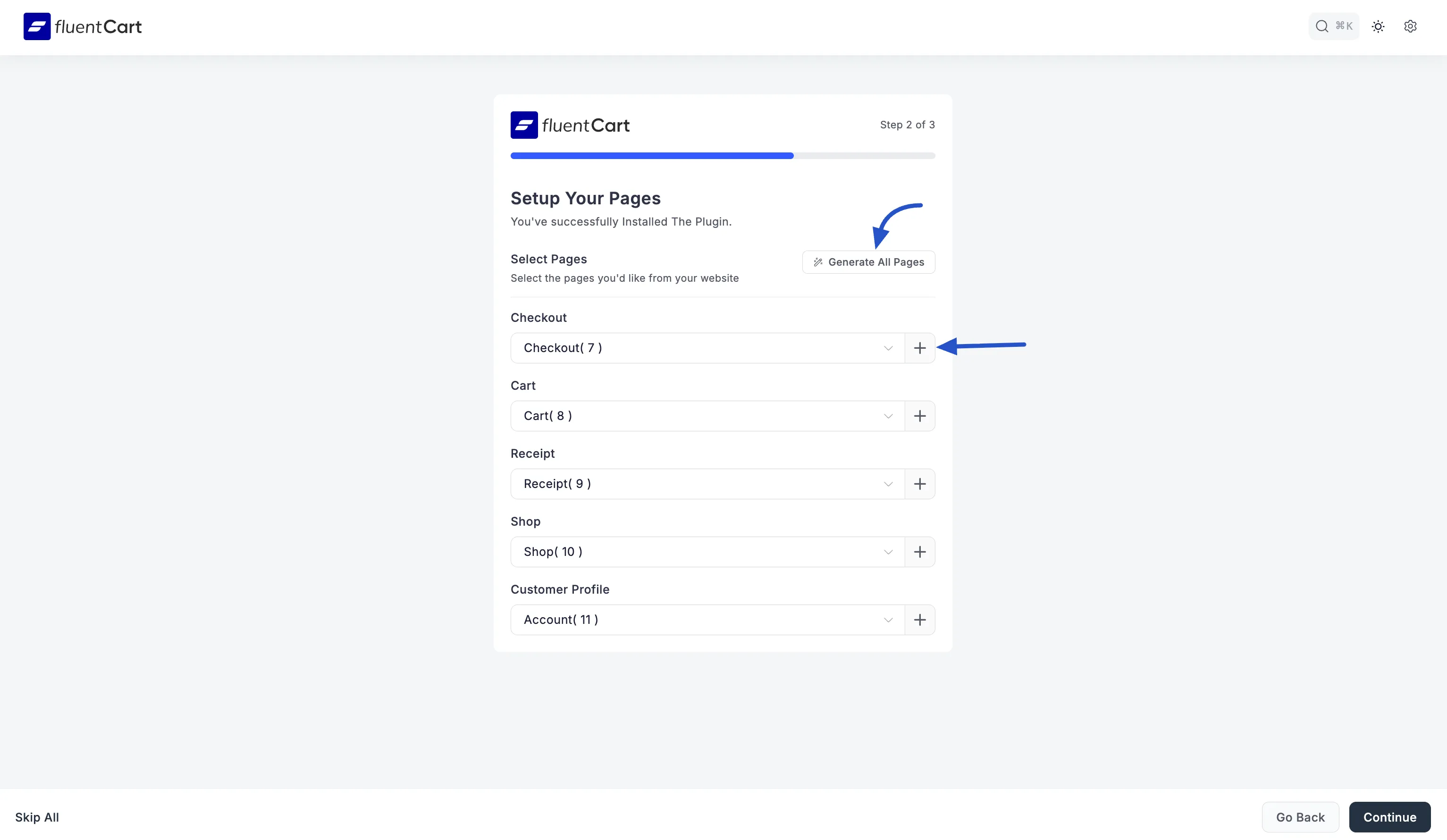 Screenshot of Initial Setup Wizard - Page Setup