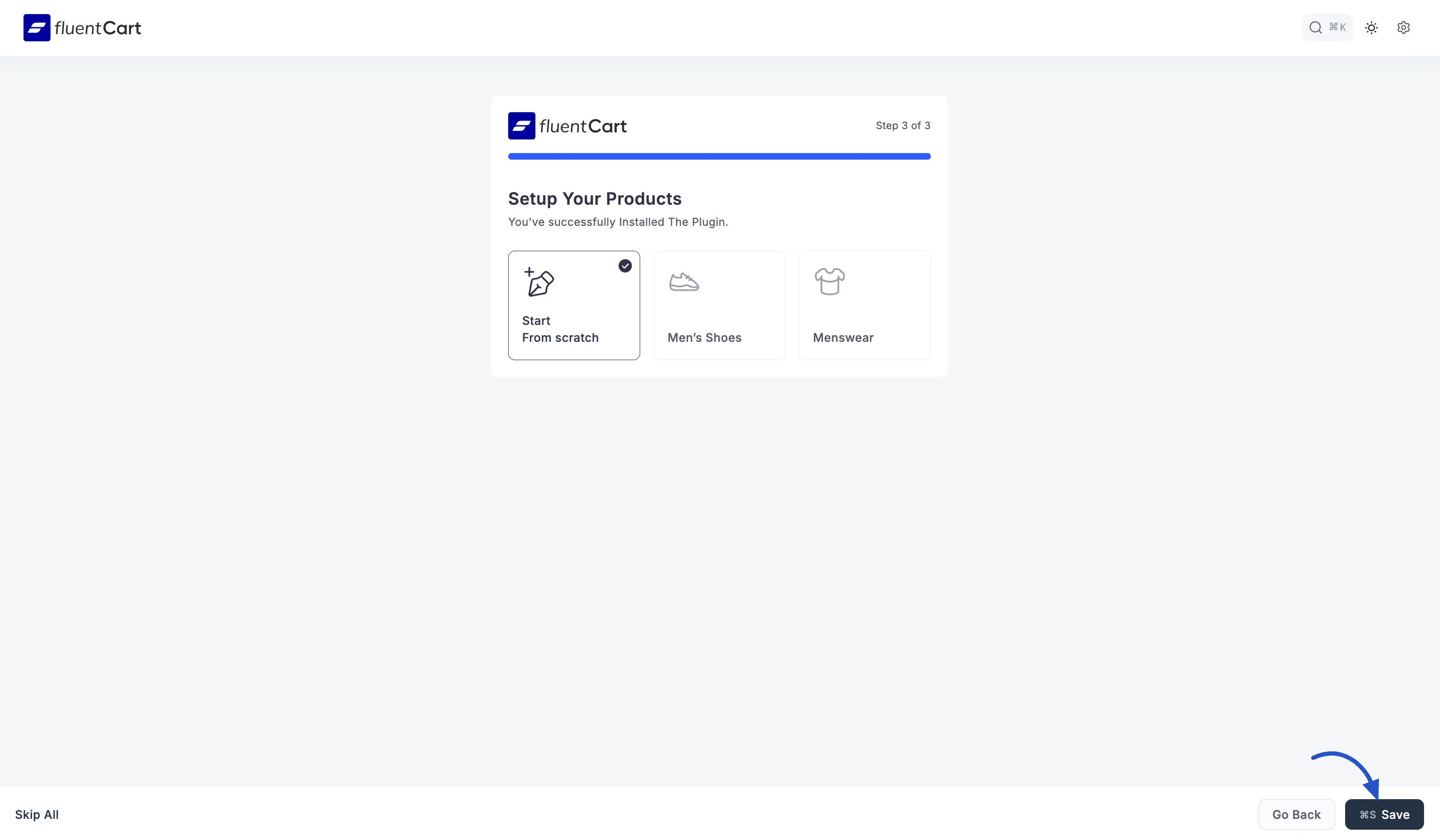 Screenshot of Initial Setup Wizard - Product Setup