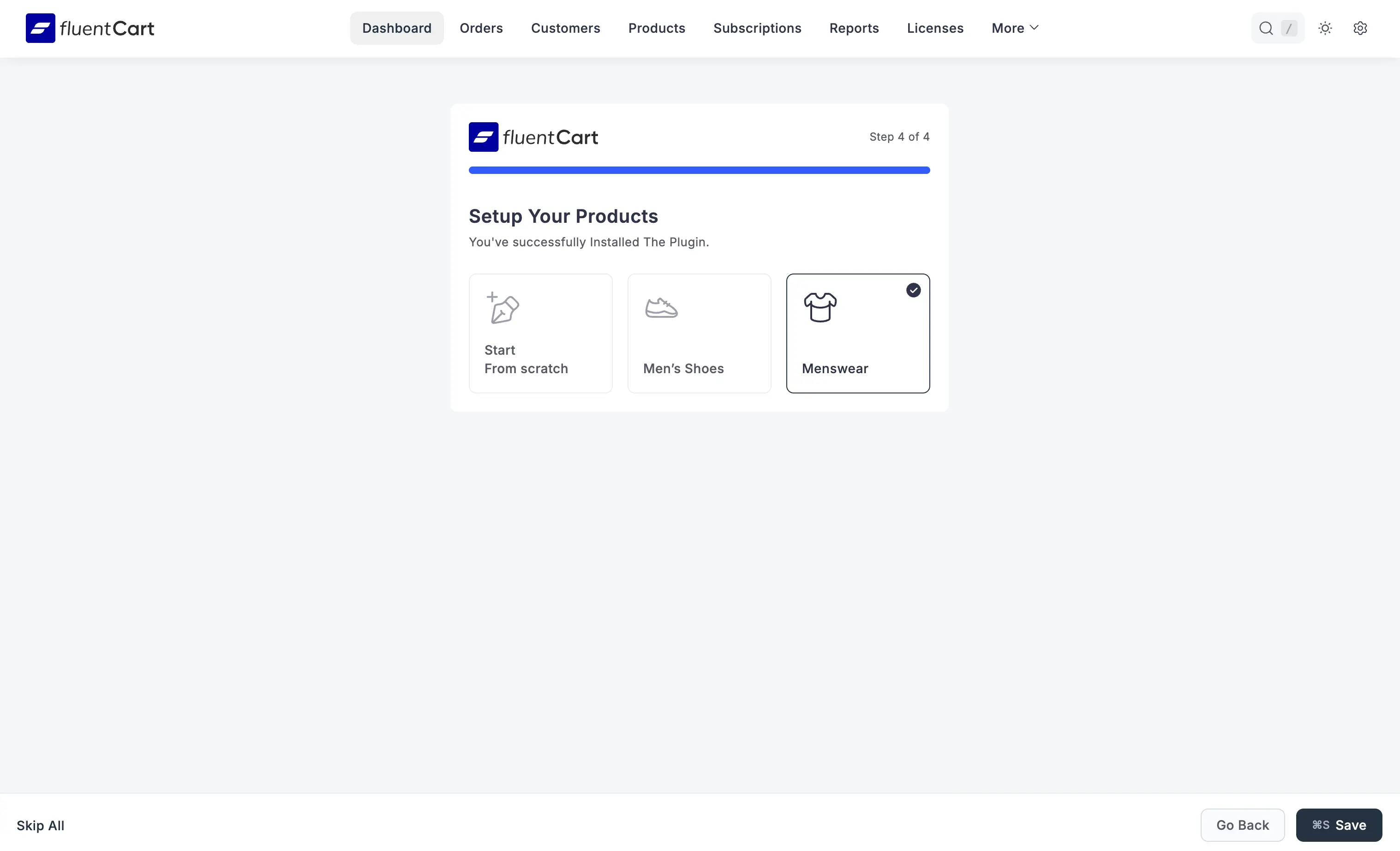 Screenshot of Initial Setup Wizard - Setup Your Products (Step 4 of 4)