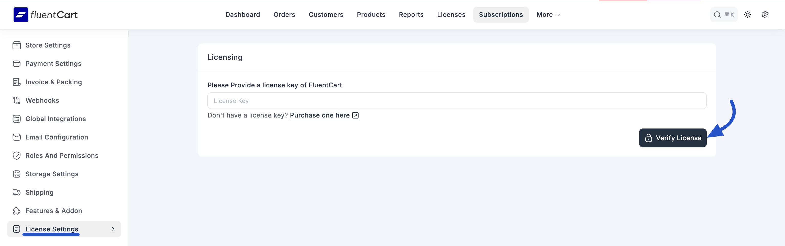 Screenshot of Licensing Settings Tab