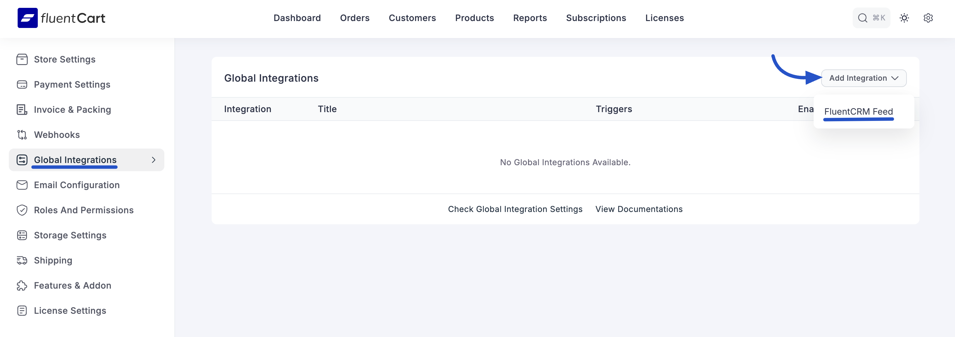 Screenshot of Fluentcrm Integration Page