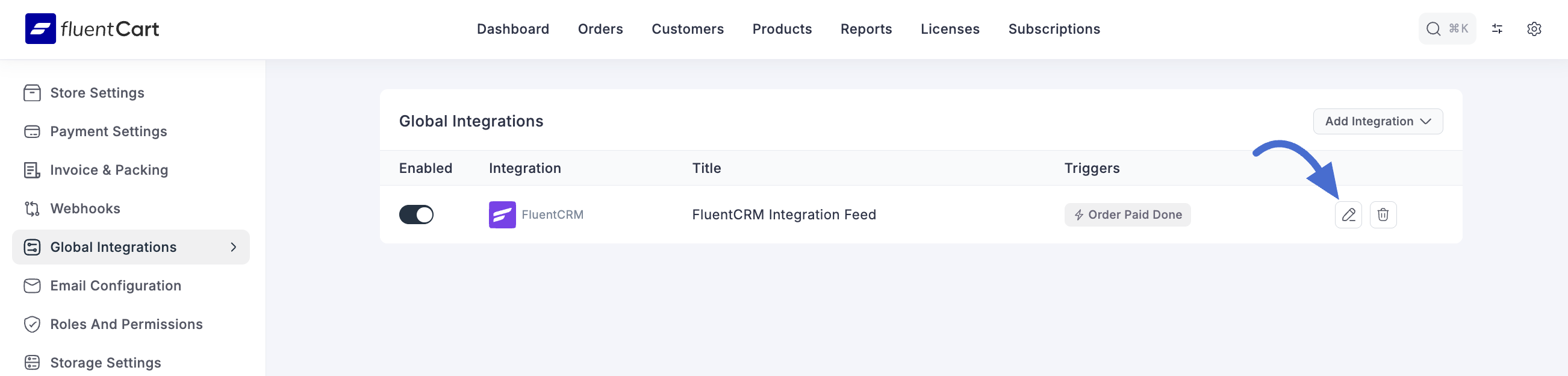 Screenshot of Fluentcrm Integration Feed Page