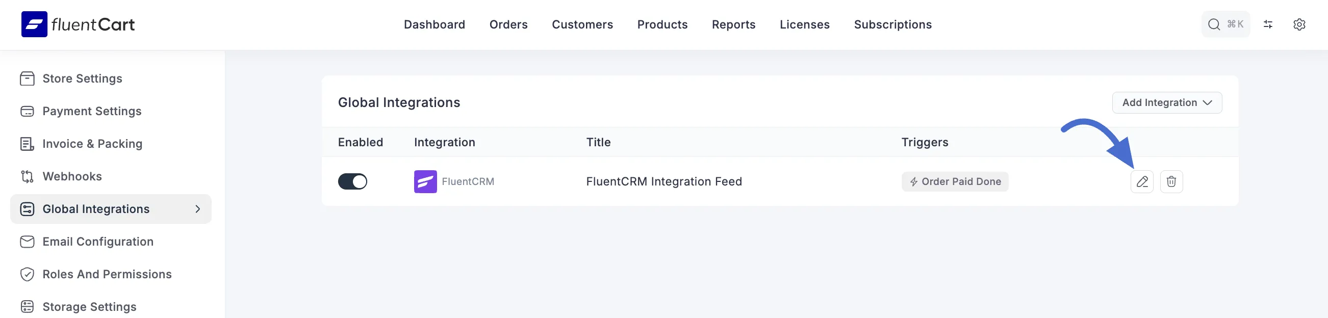 Screenshot of Fluentcrm Integration Feed Page