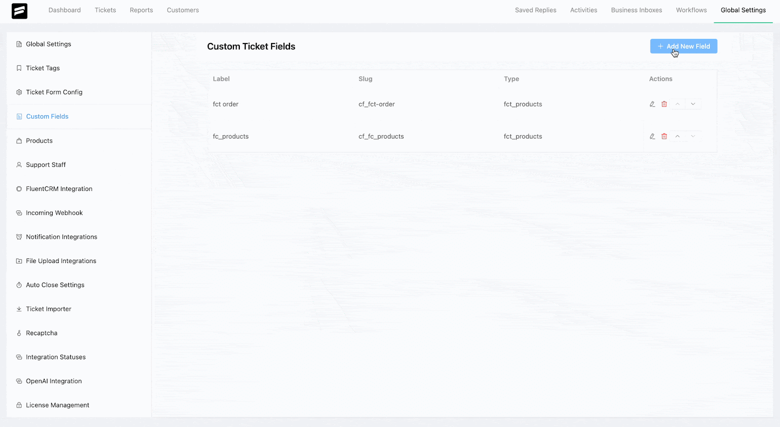 Screenshot of Creating Custom Fields