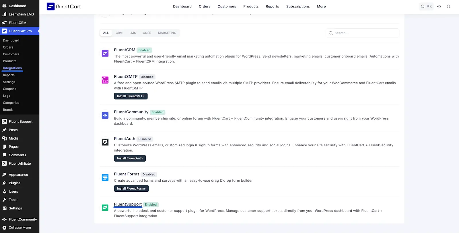 Screenshot of Fluent Support Integration