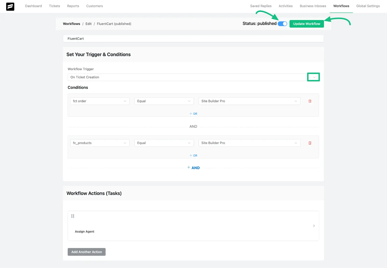 Screenshot of Update Workflows