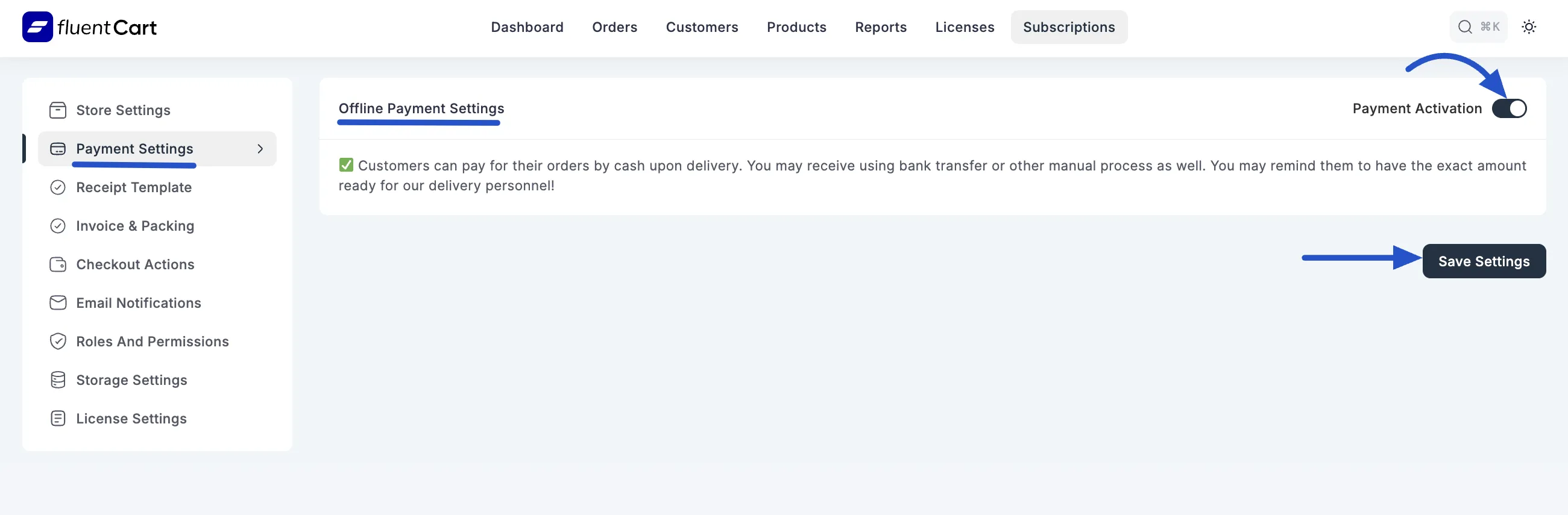 Screenshot of Cash on Delivery Settings Page