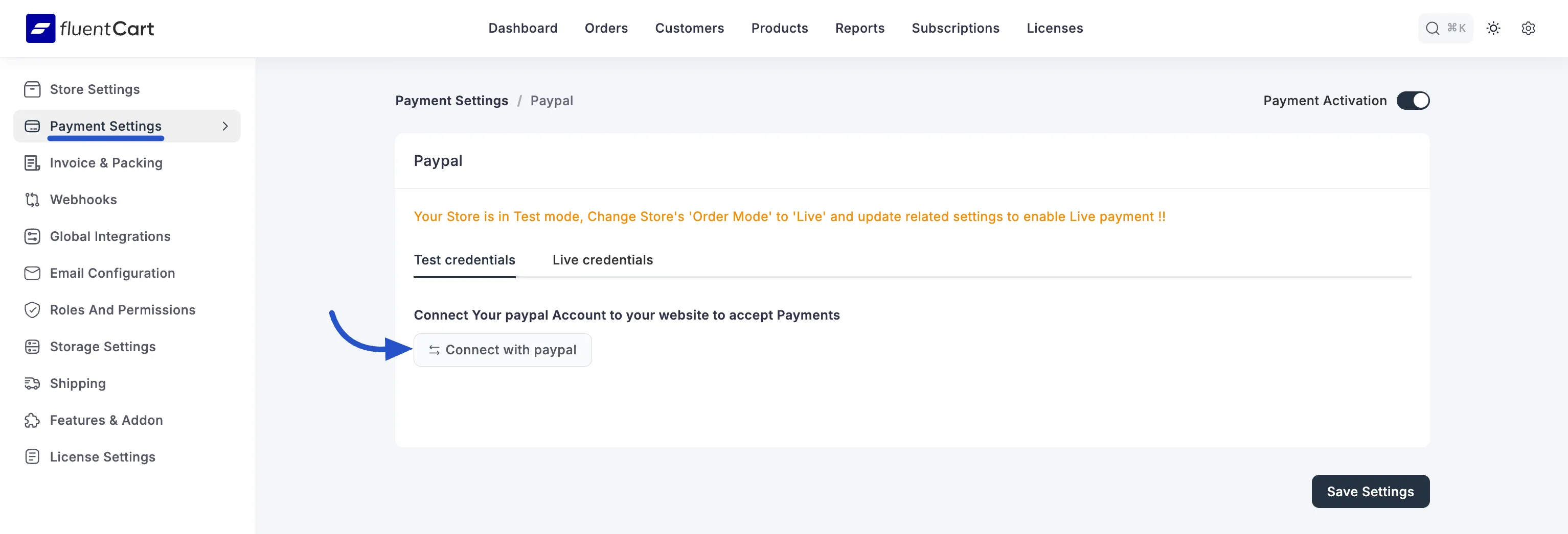 Screenshot of PayPal Settings Page