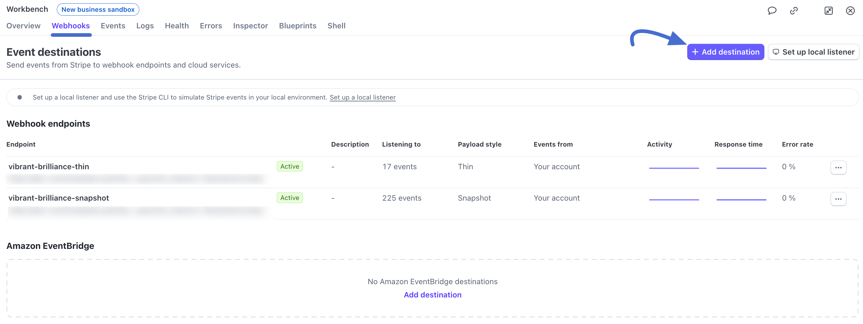 Screenshot of Stripe Settings Page
