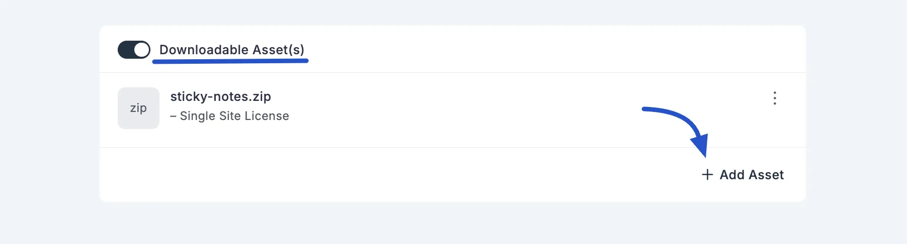 Screenshot of Add Downloadable Asset(s) Button