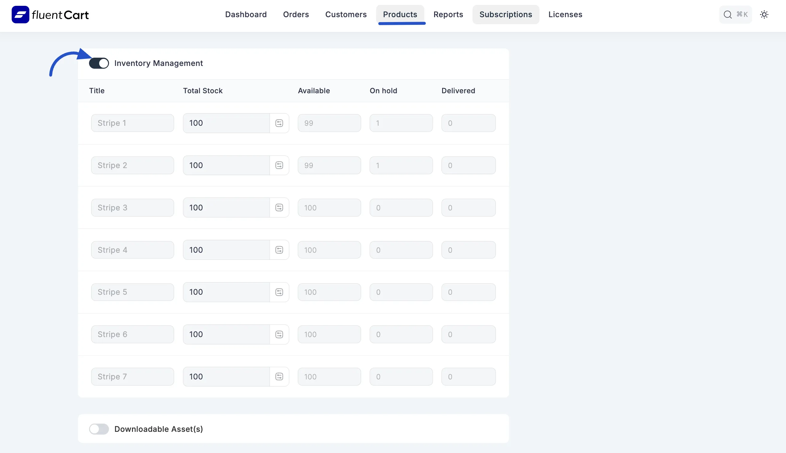 Screenshot of Inventory Management Section