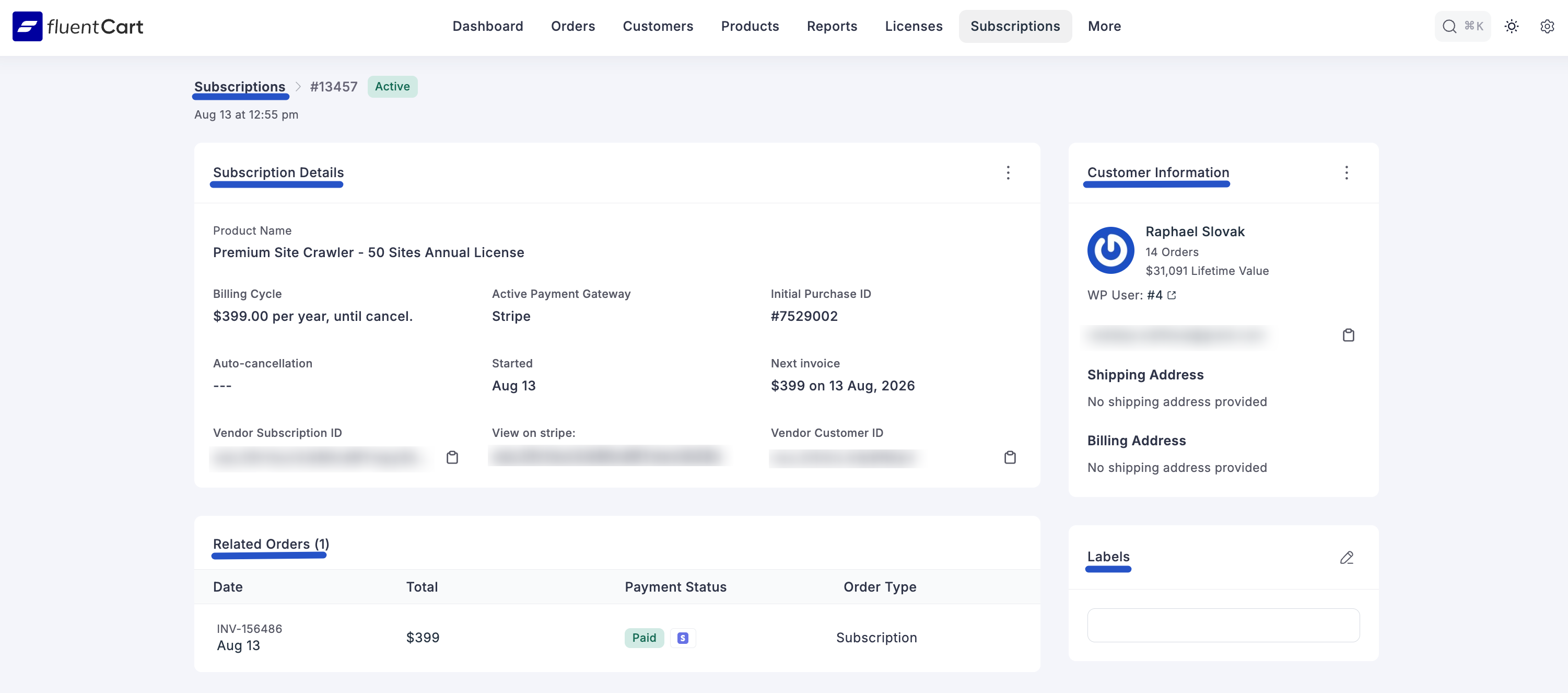 Managing Subscription Detailed View
