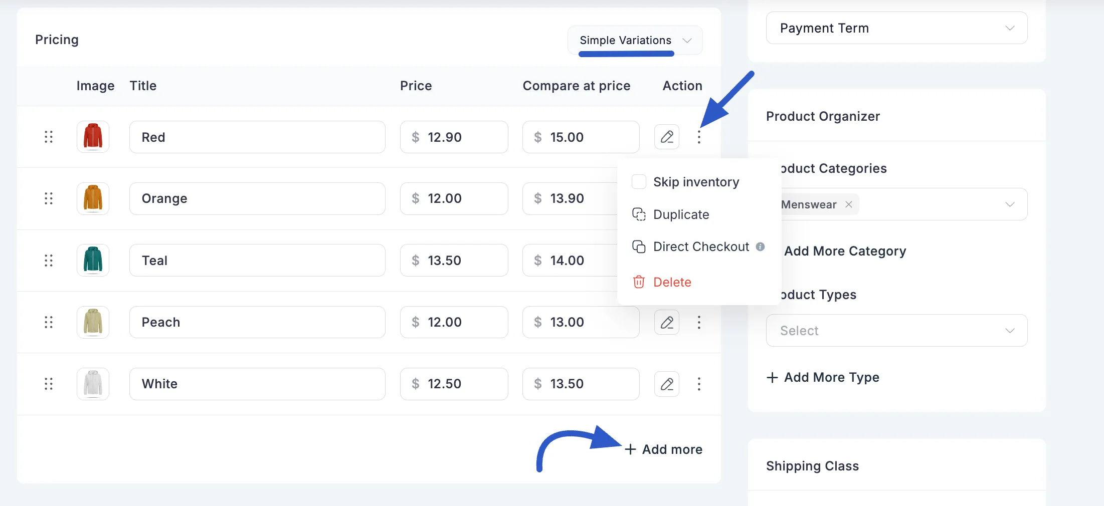 Screenshot of Product Types pricing Page