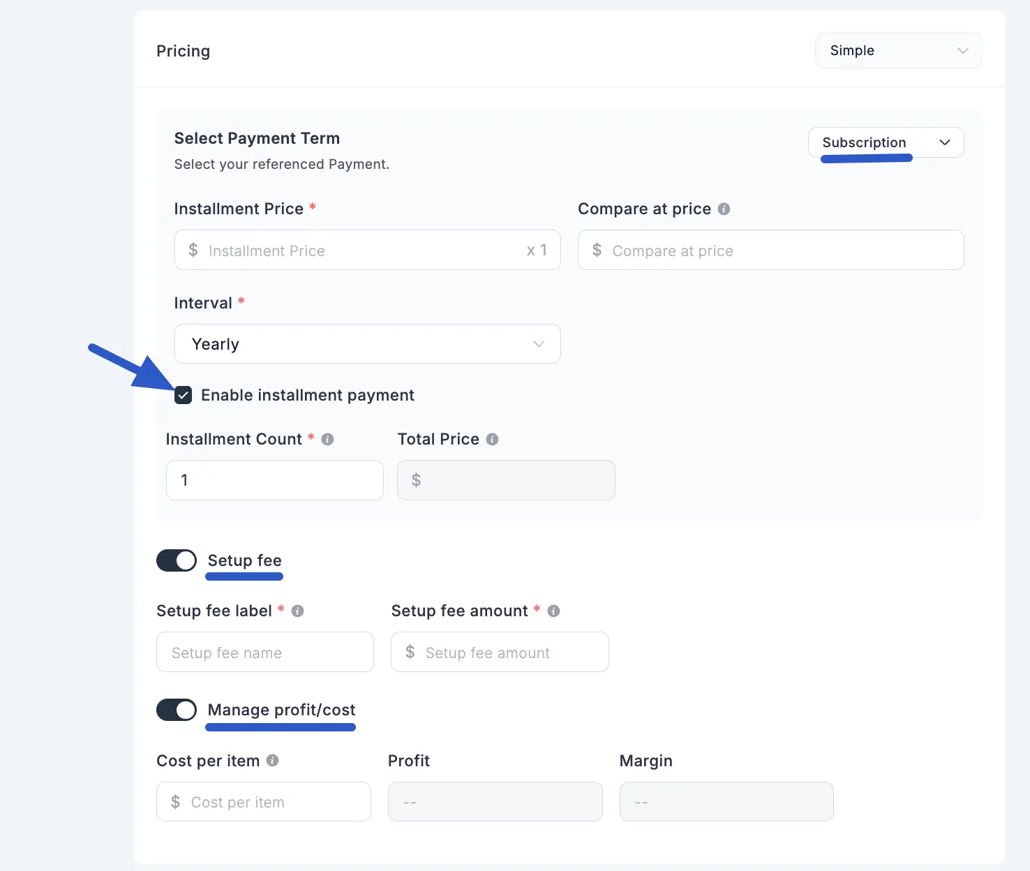 Screenshot of Product Types List Page