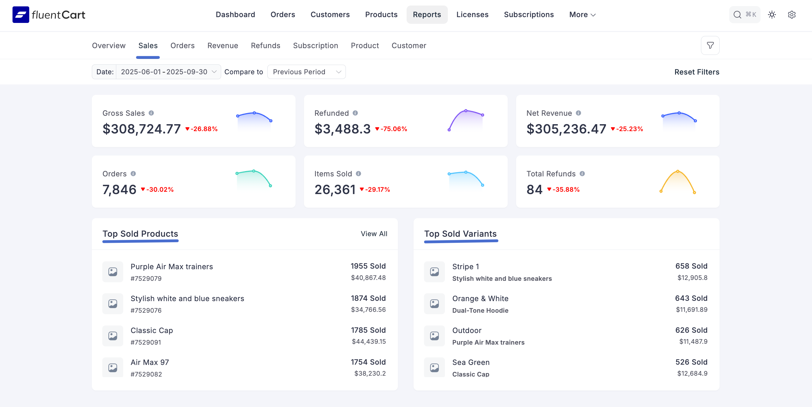 Screenshot of Sales Report Page